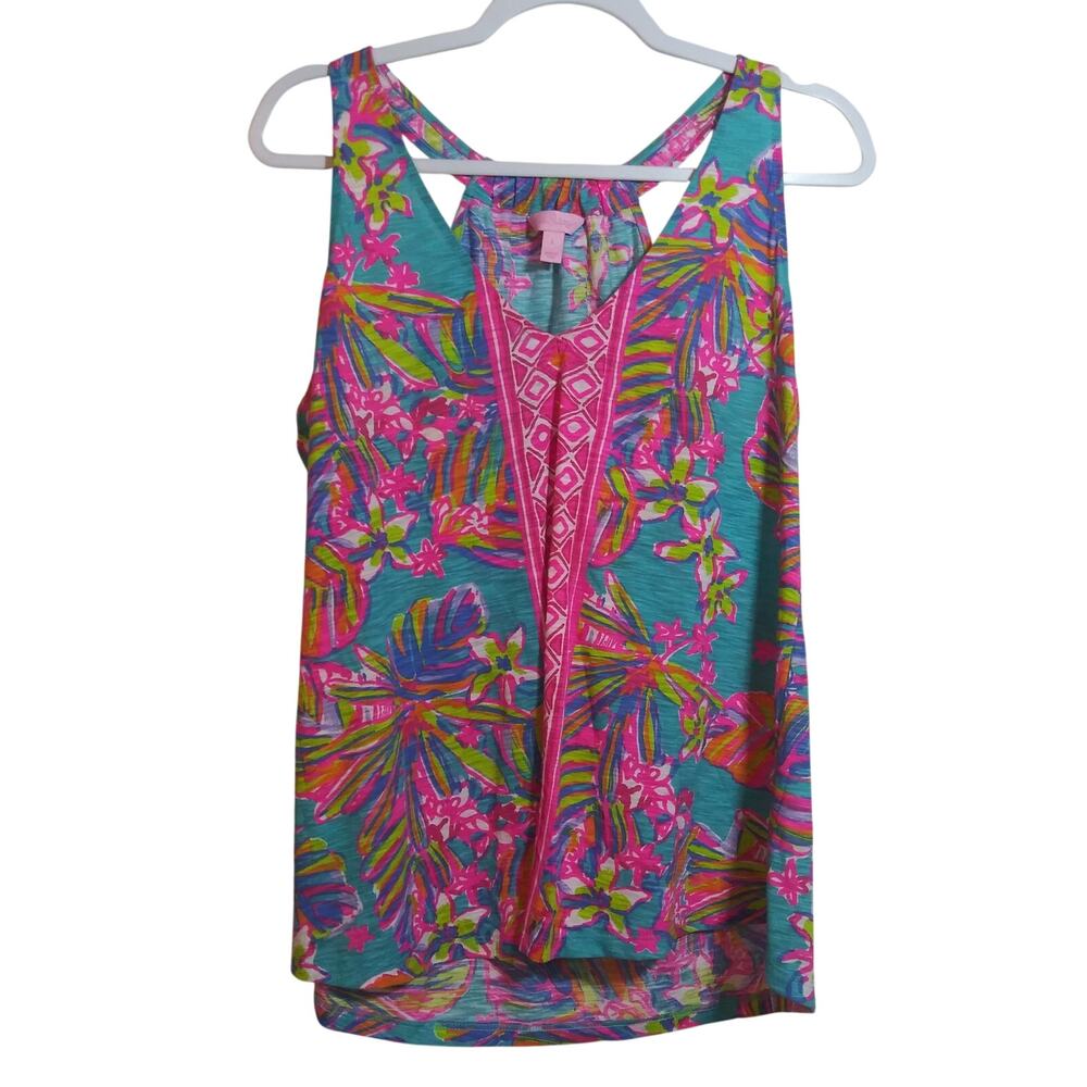 Lilly Pulitzer Minka Trapeze Tank Top in Sea Blue Summer Haze Size L